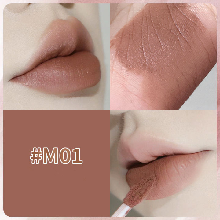 soft-velvet-lip-mud-natural-nude-color-non-stick-cup-ลิปสติก-waterproof-lasting-matte-sexy-red-tint-lip-glaze-แต่งหน้า