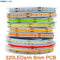 5m COB LED Strip DC 12V 24V High Density Linear Lighting 320Leds/m Flexible 8mm Width Led Tape Light Ice Blue White Red Green