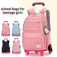 Orthopedic School Bag Child with Wheels Waterproof Primary Student Backpack Travel Bagpack for Teenage Girls Trolley Schoolbags