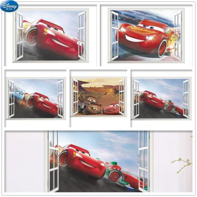Mcqueen Racing Cars Stickers on the Wall for Kids Room Boys Fake Window Sticker Murals for Walls Childrens Decoration 3D Decals