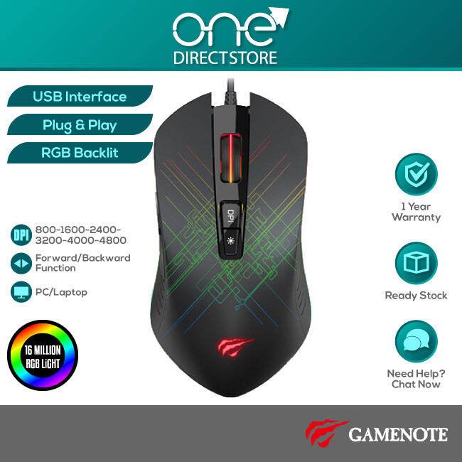GAMENOTE MS1019 4800DPI RGB Backlit Programmable Gaming Mouse Lazada
