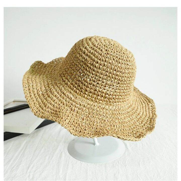 hot-folding-straw-hat-womens-summer-outing-sun-visor-holiday-cool-hat-seaside-beach-hat-tide-summer-hats