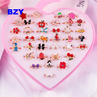 BZY 36ชิ้น/กล่องน่ารักการ์ตูนเด็กแหวนเกาหลีสัตว์ดอกไม้ปรับเด็กสาวแหวนนิ้วเด็ก Kawaii หวาน Gifts