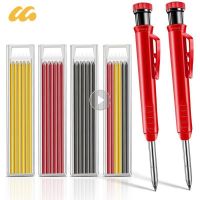 Solid Carpenter Pencil Set Built-in Sharpener With 6 Refill Leads Mechanical Pencil Marking Tool Kit For Woodworking Architect