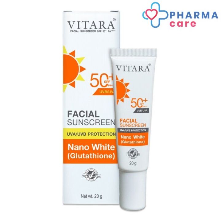 vitara-facial-sunscreen-spf50-pa-ไวทาร่า-ครีมกันแดดผสมกลูตาไธโอน-ขนาด-20-g-pharmacare