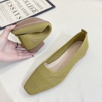 ✠ Soft sole shoes for women 2023 spring and summer new square toe knitted breathable lazy bean shoes shallow mouth black woven shoes