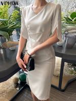 【CW】∏♛  Shirt 2023 Dresses Fashion Color Sundress V-Neck Pleated Robe