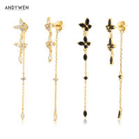 ANDYWEN 925 Sterling Silver Gold Butterfly Zircon Chain Drop Earring Piercing Pendiente 2021 Fashion Women Jewelry Gift Luxury