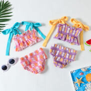 Mùa hè bé gái mới biết đi in hoa đồ bơi hai mảnh áo tắm đồ bơi bikini cho