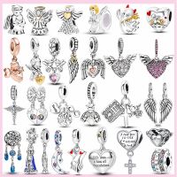 PAMELA 925 Sterling Silver Angel God Of Love Charms Wing Beads DIY For Original Pendant Bracelets Feather Jewelry For Women Gift