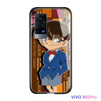 UCUC เคสโทรศัพท์เคสสำหรับ Vivo X60 Pro ปลอก Vivo X60 Pro กันกระแทกอะนิเมะสำหรับสาวผู้หญิงนักสืบ Conan กรณีปิดปลอก Jimmy Kudo Glossy กระจกป้องกันมือถือฝาหลังกรณี