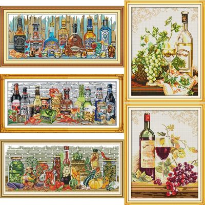 【CC】 Wine and Bottle Collection Printed Kits 14CT 11CT Count Canvas Fabric Needlework Embroidery