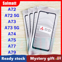 Salmatt กระจกด้านนอกหน้าจอด้านหน้ามีกาวโอก้าสำหรับ A72 OPPO/A72 5G/A73/A73 5G/A74/A75/A77/A79หน้าจอ LCD ตัวเปลี่ยนกระจกด้านนอกสัมผัส