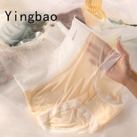 Yingbao ชุดชั้นในเอวสูงสำหรับผู้หญิง,กางเกงในเอวสูงสำหรับขนาดพิเศษกางเกงในขนาดใหญ่สำหรับสตรีผ้าไหมไร้รอยต่อรุ่นเย็นสบายแบบบางมากสำหรับฤดูร้อนสไตล์ใหม่