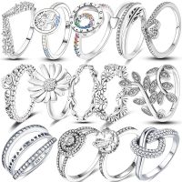 2023 Romantic 925 Sterling Silver Simple Infinity Band Ring Crown Daisy Stackable Ring for Women Wedding Jewelry Silver Gift