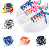 1คู่ที่มีสีสัน Laces Rainbow Gradient พิมพ์ผ้าใบแบนรองเท้าลูกไม้รองเท้า Casual Chromatic สี Shoelaces 80ซม.100ซม.120ซม.150ซม.