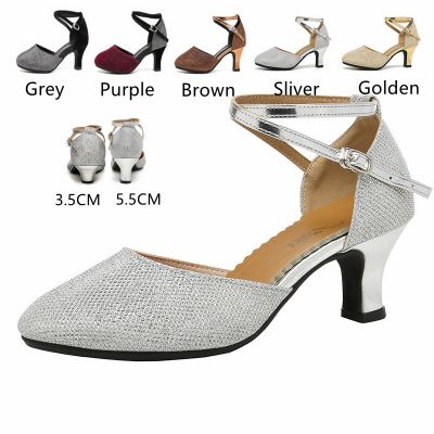 รองเท้างานเลี้ยงเต้นรำสำหรับผู้หญิงเต้นลาติน,รองเท้าปิดนิ้วเท้ารองเท้า Heels Zapatos จากซัลซ่า3.5Cm/5.5Cm