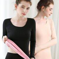 HOT★ผู้หญิงชุดลองจอนด้านบนผู้หญิง Warm Seamless คุณภาพดี Simple ความร้อนกำมะหยี่ Basic Stripe Bottoming Top