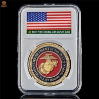 US Marine Corps Department Of The Navy Military Gold Plated Metal Token Challenge Commemorative Coin Collection W/PCCB Hoder