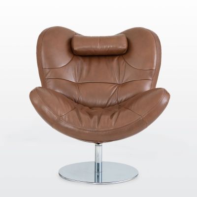 modernform เก้าอี้พักผ่อน รุ่น LAX ขาโครเมี่ยม หุ้มหนังแท้สีน้ำตาลอิฐC802