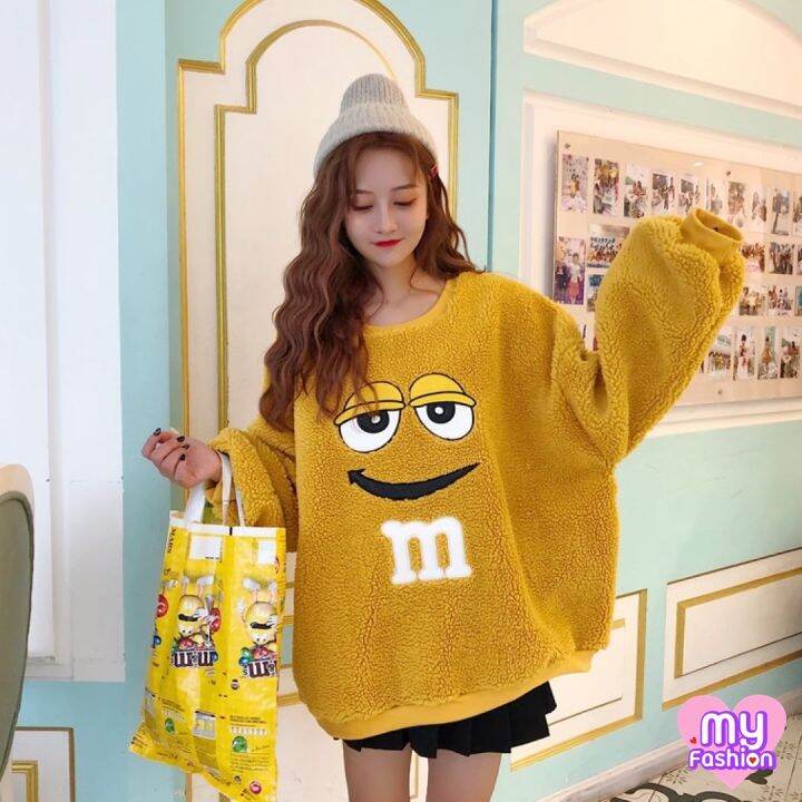 myf-มาใหม่-เสื้อสเวตเตอร์ผ้าสำลีหนานุ่ม-ปักลาย-m-amp-m