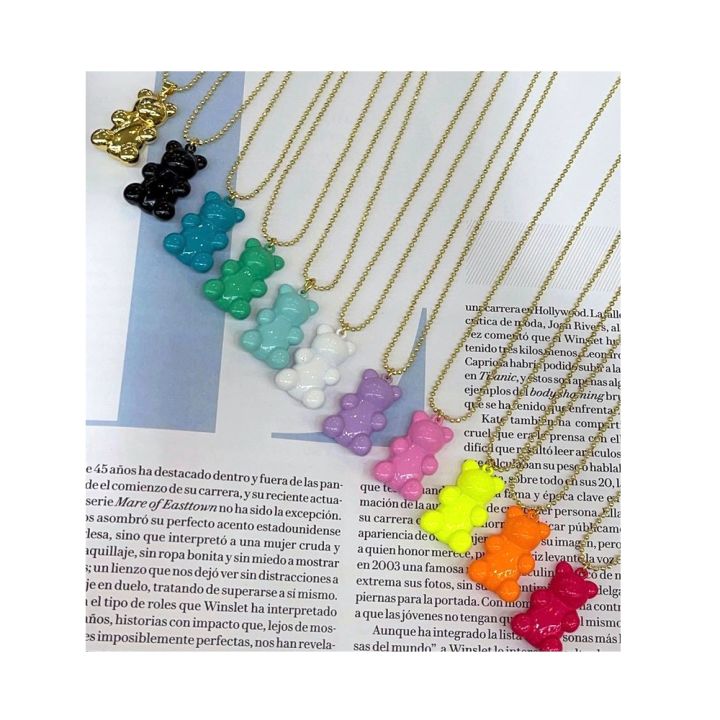 10Pcs Simple design candy color animal necklace enamel colorful bear pendant gold plated ball chain necklace boys and girls