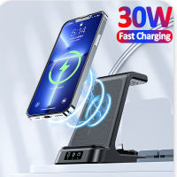 3 In 1 Fast Charging Wireless Charger Stand Pad สำหรับ 14 13 Pro Max 12 11 7 6 Induction 30W Station