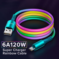 สายชาร์จเร็วพิเศษ120วัตต์ชนิด6A C,ยาว1เมตรสายดาต้าหลากสีชาร์จ USB เร็ว Huawei Xiaomi สายสำหรับ iPhone