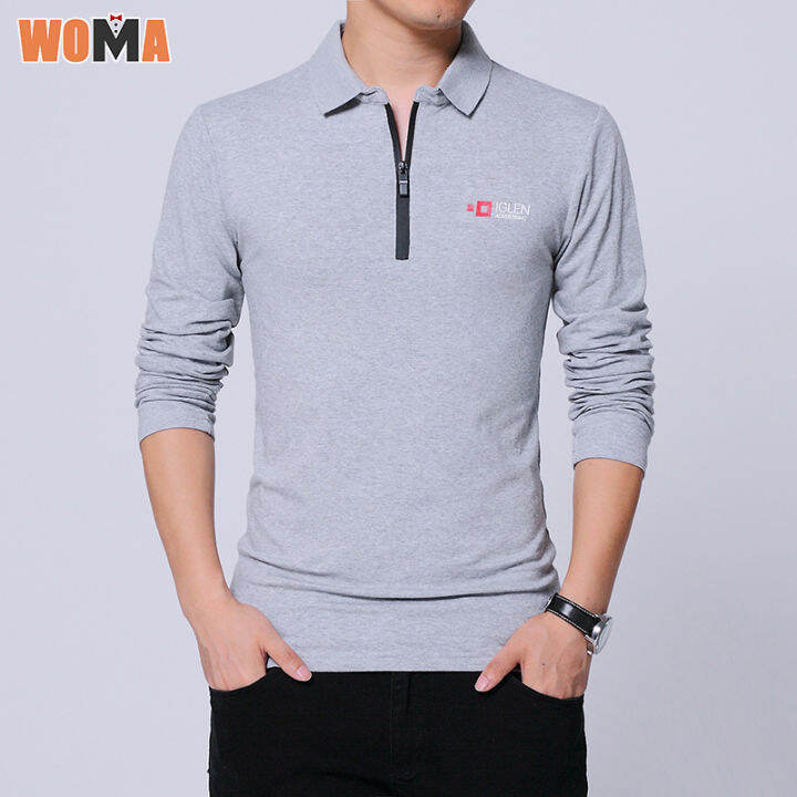 woma-เสื้อโปโลแขนยาวผู้ชาย-เสื้อแขนยาวผู้ชาย-คอปก-ทรงสลิมฟิต-สไตล์ธุรกิจ-เสื้อคอปกผู้ชาย-ดีไซน์มีซิป-เสื้อลำลองผู้ชาย-สไตล์ธุรกิจ