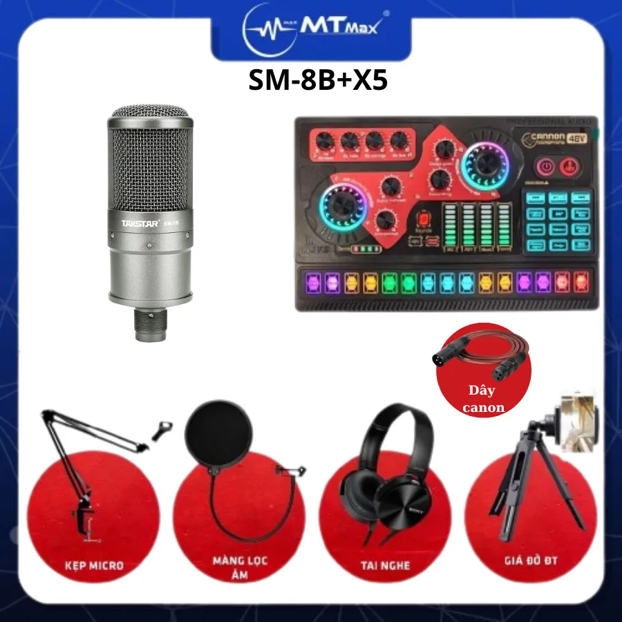 Combo sound card x5 + mic thu âm SM8B nghe nhạc cực hay kèm full phụ