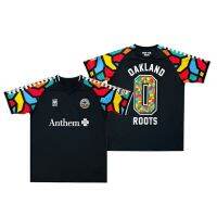 เสื้อกีฬาแขนสั้น ลายทีม Oakland Roots SC X MEYBA 2023 ชุดเหย้า Anthem ไม้กางเขน สีฟ้า