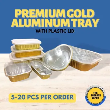 10Pcs Aluminium Foil Baking Trays with Lids 3500ml Gold Aluminum