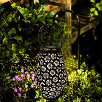 Iron Art Flower Projection LED Solar Lamp R Portable Waterproof Light Landscape Lighting Hanging Lantern for Garden