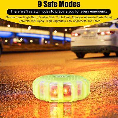 6แพ็ค LED Road Flares Flameless Disc ไฟฉุกเฉินริมถนน9โหมดไฟ Strobe LED Road Flares แผนที่ Flares สำหรับยานพาหนะ Xinanhome