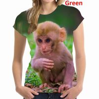 2023 newWomens Clothing Round Neck MonkeyOrangutans Print Short-sleeved T Shirt Casual Tops Loose Blouses Top