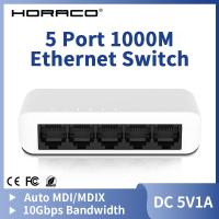 HORACO ตัวสลับสัญญาณ1000Base-T อัจฉริยะ5พอร์ตตัวแยกสัญญาณอินเทอร์เน็ตที่สวิตช์อีเธอร์เน็ตกิกะบิตศูนย์กลางยาว1000เมตรสำหรับกล้องเฝ้าระวัง