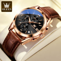 OLEVS 2872 Sport Quartz Watch For Men Leather Band Waterproof Men Wristwatch Luminous Chronograph Calendar Small Second hand