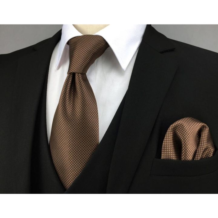 u27-brown-houndstooth-necktie-set-handmade-wedding-fashion-extra-long-size-classic-ties-for-mens-hanky