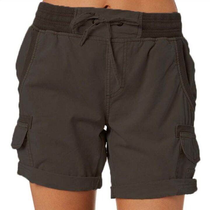 women-shorts-cargo-short-pants-cotton-linen-pants-pocket-elastic-waist-summer-women-beach-solid-color-sliming-comfot-breathable