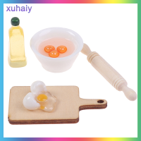 xuhaiy 1:12 dollhouse Miniature Rolling Pin ชามไข่น้ำมันมะกอกชุดอุปกรณ์ครัว