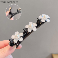 TOOL IMPROVER กิ๊บติดผมประดับคริสตัลรูปผีเสื้อประกายดอกไม้กิ๊บติดผมแบบถักด้วยใบโคลเวอร์สี่แฉกกิ๊บปากเป็ดกิ๊บหนีบผมขนาดเล็ก3อัน