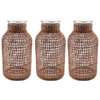 3X Straw Glass Flower Vase Japanese Flower Pot in the Nordic Contracted Creative Flower Basket to Water Plants -L