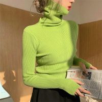 Knitted Sweater Women Korean Version Turtleneck Sweater Winter Solid Color Pullover Slimming Interior Lapping Warm Basic Tops