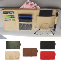 【LZ】☌◈  Multi-bolso couro óculos titular carro Sun Visor Organizer armazenamento de cartão cartão IC Card óculos Clip Sunshade Bag