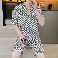 【hot seller】 light luxury new printed short-sleeved mens tide brand fashion casual thin sportswear suit