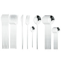 (ในสต็อก) 24ชิ้นสีดำจับโกลเด้นชุดช้อนส้อมสแตนเลสมีดส้อมช้อนบนโต๊ะอาหาร Flatware ชุดเทศกาลครัวอาหารเย็นของขวัญ **