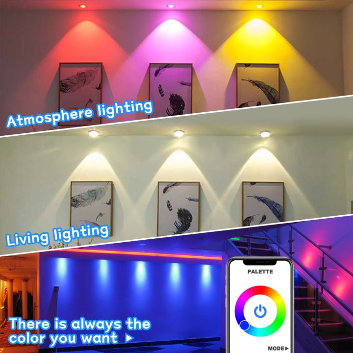 โคมไฟติดเพดานบลูทูธ7w-ดาวน์ไลท์โคมไฟ-led-ไฟ-led-ไฟสปอร์ตไลท์-ac90v-240v-ไฟ-rgb-ในฝ้าแบบวงกลมหรี่แสงได้ตามกำหนดเวลาไฟเพดานห้องน้ำห้องนอน