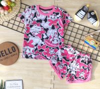 [2I KidsClothes] ชุดเด็ก ชุดนอนเด็ก งานผ้าพิมพ์ลายอย่างดี ลายการ์ตูน แมวมาลี-กางร่ม (โทน สีชมพู-ดำ) น่ารักมาก เท่ห์มาก เนื้อผ้าCotton100% (เสื้อยืดแ