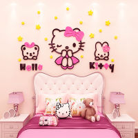 【MANDAO】hellokitty แมวสติ๊กเกอร์ติดผนังสามมิติสำหรับสาวห้องพักเด็กห้องนอนเด็กข้างเตียงการ์ตูนตกแต่ง