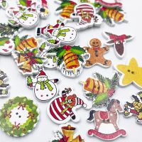 50Pcs/lot Mixed Christmas Button 2 Holes Wooden Buttons for Craft Scrapbooking DIY Decorative WB874 Haberdashery